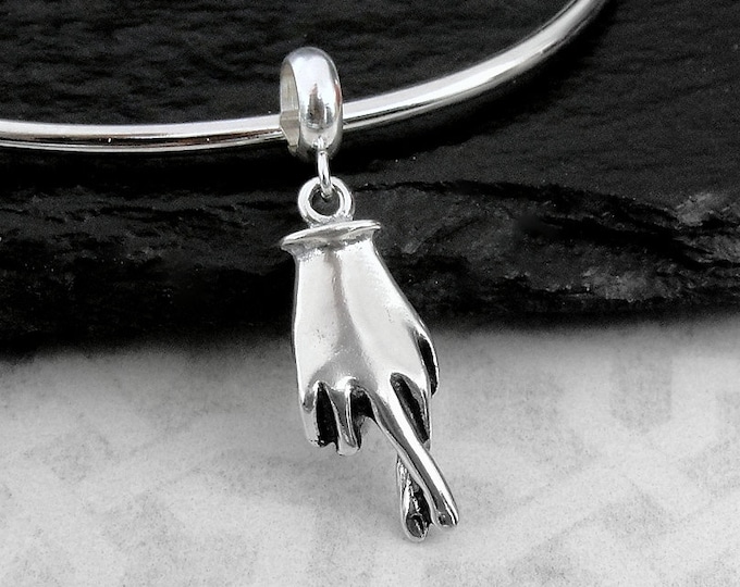 Fingers Crossed European Charm, 925 Sterling Silver Crossed Fingers Dangle Charm, Hand Charm with Bail, Bracelet Charm, Large Hole Bead