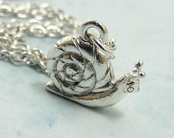 Snail Necklace, Snail Charm on a Silver Cable Chain