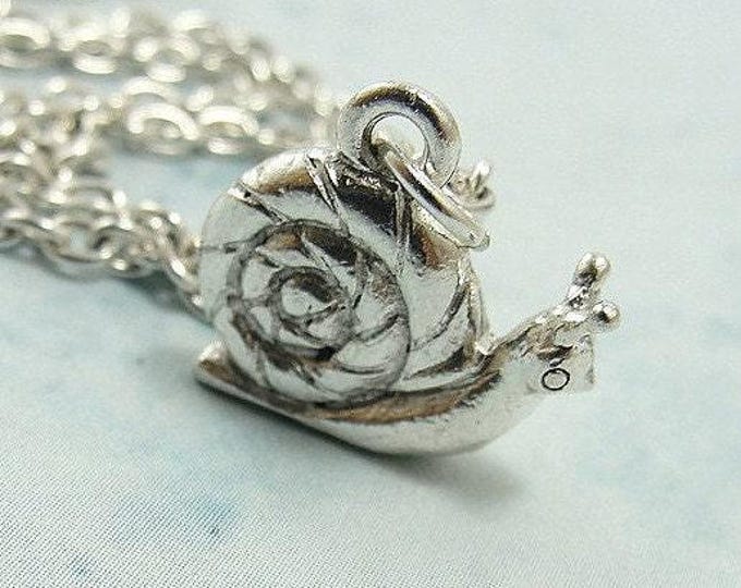 Snail Necklace, Snail Charm on a Silver Cable Chain