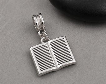Open Book European Charm, Silver 3D Book Charm, Book Charm with Bail, Author Charm, Writer Charm, School Charm, Book Lover Gift