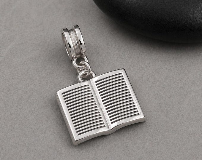 Open Book European Charm, Silver 3D Book Charm, Book Charm with Bail, Author Charm, Writer Charm, School Charm, Book Lover Gift