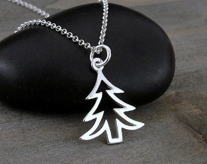 Christmas Tree Necklace, Sterling Silver Christmas Tree Charm on a Silver Cable Chain