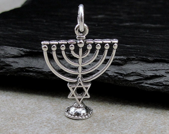 Menorah Charm, 925 Sterling Silver 3D Menorah Charm for Necklace or Bracelet, Hannukah Charm, Jewish Charm, Hanukkah Gift Jewelry