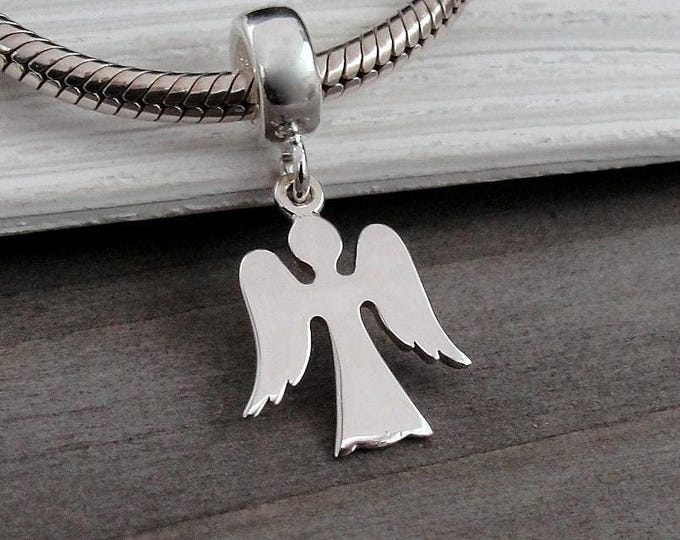 925 Sterling Silver Angel Cutout Dangle Charm, Angel Outline European Charm, Silver Angel Charm with Bail, Guardian Angel Charm