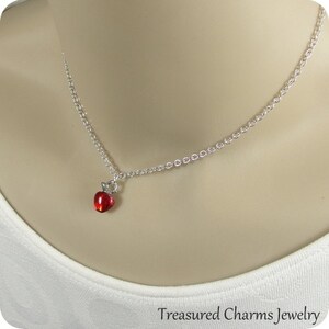 Tiny Red Apple Necklace, Silver Plated Red Apple Charm on a Silver Cable Chain image 4