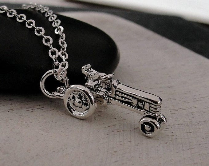 Tractor Necklace, Silver Plated 3D Tractor Charm Necklace, Fram Tractor Pendant, Farmer Necklace, Farm Equipment Charm, Farmer Gift