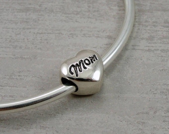 925 Sterling Silver Mom European Charm, Mom European Bead, Mom Bracelet Charm, Mothers Day Gift, Mom Jewelry, Large Hole Bead, Big Hole Bead