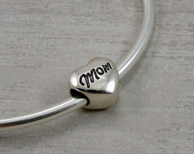 925 Sterling Silver Mom European Charm, Mom European Bead, Mom Bracelet Charm, Mothers Day Gift, Mom Jewelry, Large Hole Bead, Big Hole Bead