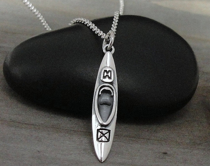 Sterling Silver Kayak Necklace, Kayak Charm, Canoe Charm, Boating Pendant, Kayaking Jewelry