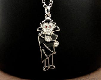Count Dracula Necklace, Silver Plated Vampire Charm Necklace, Halloween Necklace, Halloween Charm, Goth Gift, Vampire Goth Jewelry