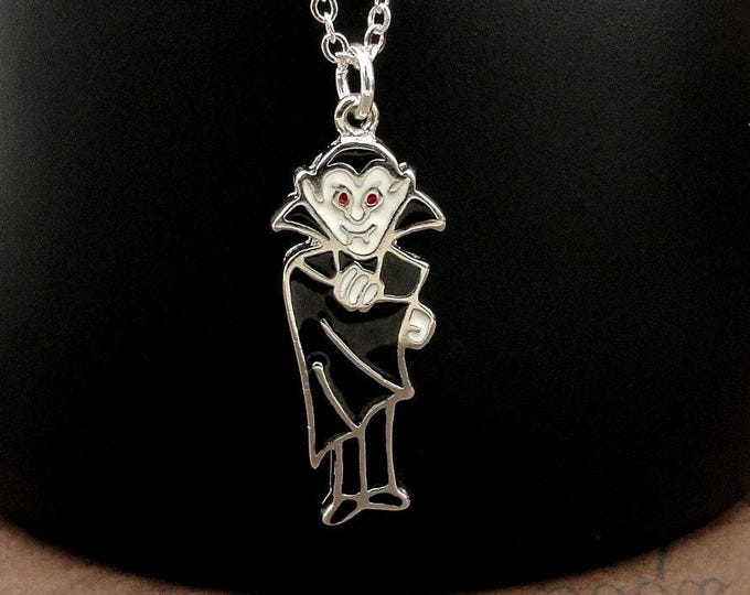 Count Dracula Necklace, Silver Plated Vampire Charm Necklace, Halloween Necklace, Halloween Charm, Goth Gift, Vampire Goth Jewelry