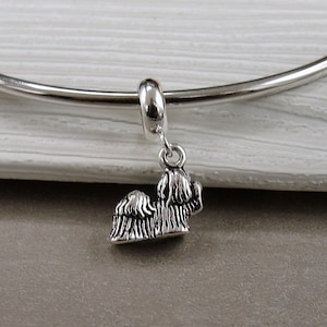 925 Sterling Silver Shih Tzu Dangle Bead Charm, Shih Tzu European Charm, Shitzu Dog Charm, Bracelet Charm, Large Hole Bead, Shih-Tzu Gift