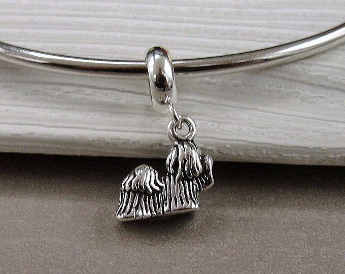 925 Sterling Silver Shih Tzu Dangle Bead Charm, Shih Tzu European Charm, Shitzu Dog Charm, Bracelet Charm, Large Hole Bead, Shih-Tzu Gift
