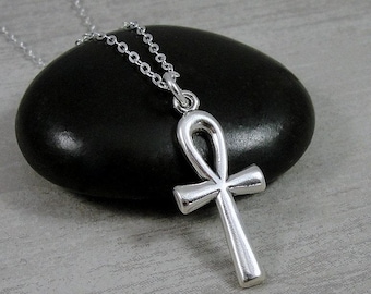 Ankh Necklace, 925 Sterling Silver Ankh Charm on a Silver Cable Chain, Egyptian Charm Necklace, Crux Charm, Ankh Gift, Egyptian Jewelry