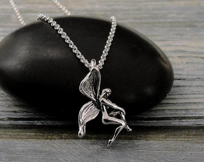 925 Sterling Silver Fairy Necklace, 3D Fairy Charm Necklace, Pixie Charm Necklace, Silver Fantasy Fairytale Charm Jewelry, Fairy Gift