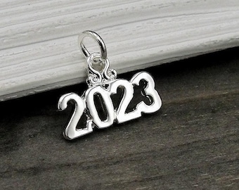 CLOSEOUT - Silver 2023 Charm, Year 2023 Charm, Class of 2023 Charm, Graduation Charm, Necklace Charm,, Graduation Gift, 2023 Jewelry