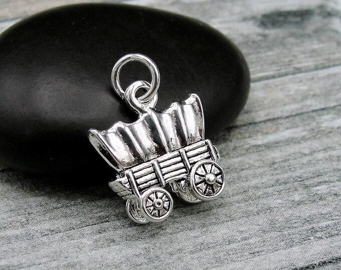 Silver Covered Wagon Charm, Conestoga Wagon Charm, Prairie Schooner Charm, Old West Charm, Necklace Charm, Bracelet Charm, Old West Jewelry