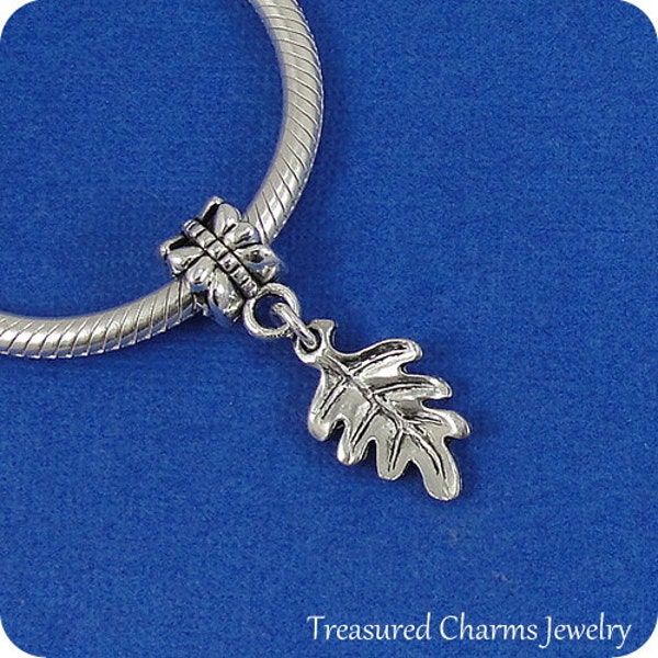 Oak Leaf European Dangle Bead Charm - Silver Oak Leaf Charm for European Bracelet