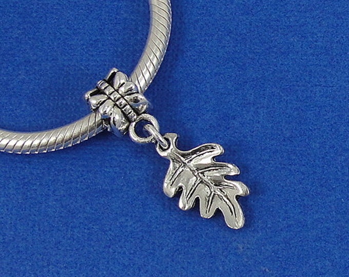 Oak Leaf European Dangle Bead Charm - Silver Oak Leaf Charm for European Bracelet