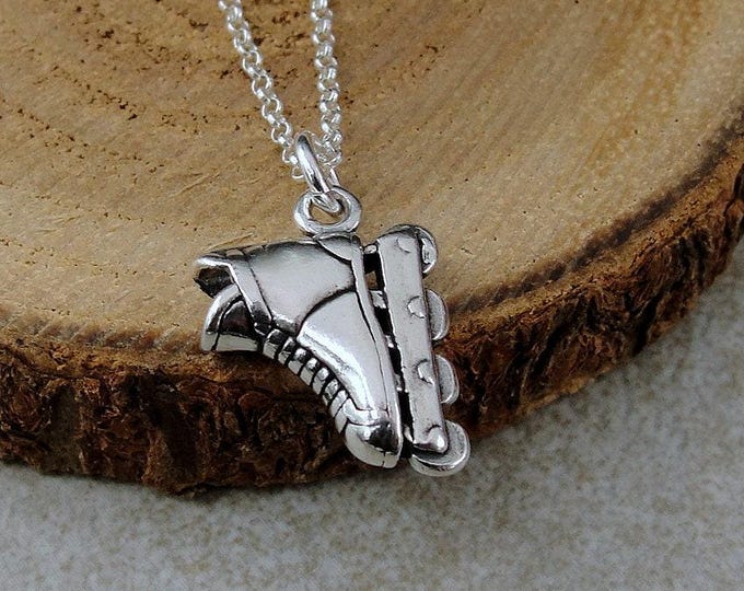 Inline Skates Necklace, 925 Sterling Silver Rollerblades Charm Necklace, Roller Hockey Necklace, Skater Charm, Rollerblading Gift Jewelry