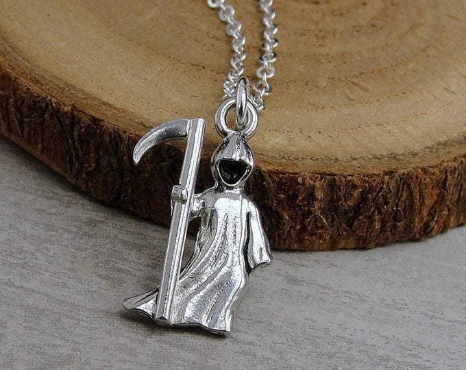Grim Reaper Necklace, Silver Plated Grim Reaper Charm Necklace, Halloween Charm, Halloween Necklace, Grim Reaper Gift, Grim Reaper Jewelry