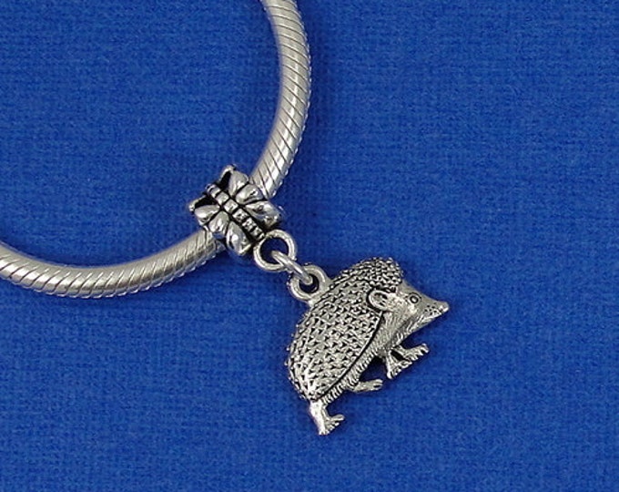 Hedgehog European Dangle Bead Charm - Silver Hedgehog or Porcupine Charm for European Bracelet