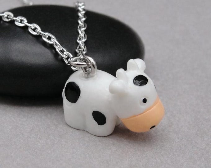 3D Cow Charm Necklace on a Silver Cable Chain, Heifer Pendant, Cute Farm Animal Jewelry