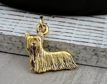 Skye Terrier Charm, Gold Skye Terrier Charm for Necklace or Bracelet, Gold Yorkie Charm, Yorkshire Terrier Charm, Skye Terrier Gift