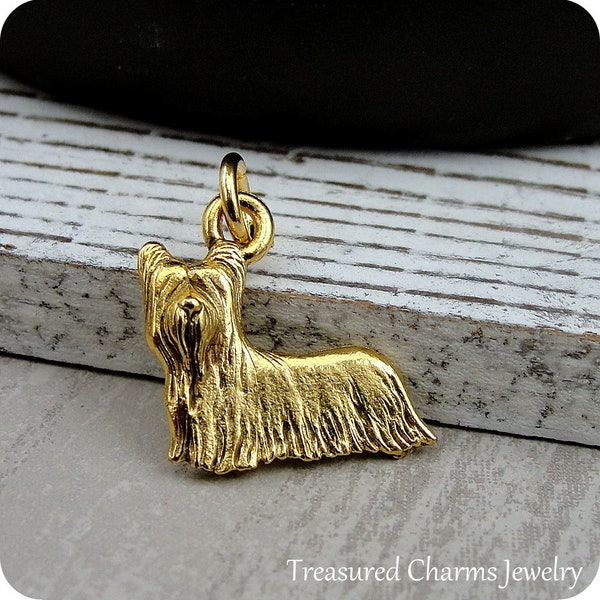 Skye Terrier Charm, Gold Skye Terrier Charm for Necklace or Bracelet, Gold Yorkie Charm, Yorkshire Terrier Charm, Skye Terrier Gift