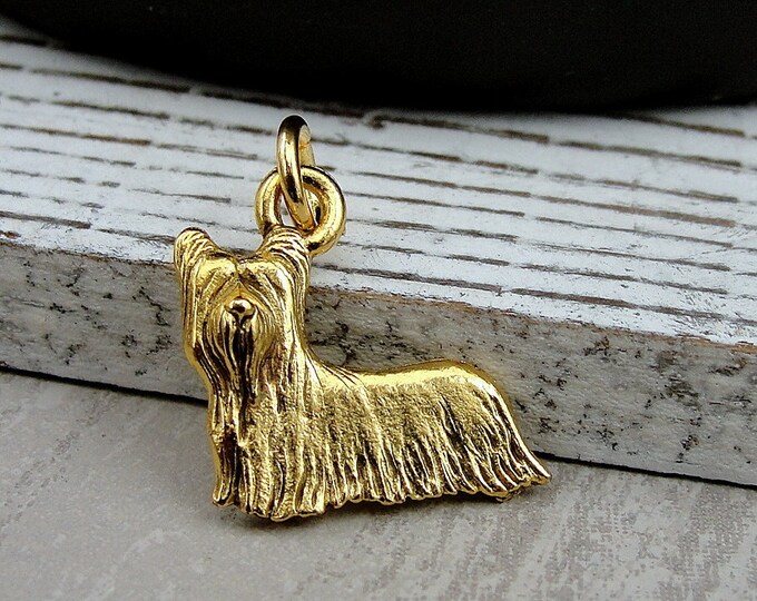 Skye Terrier Charm, Gold Skye Terrier Charm for Necklace or Bracelet, Gold Yorkie Charm, Yorkshire Terrier Charm, Skye Terrier Gift