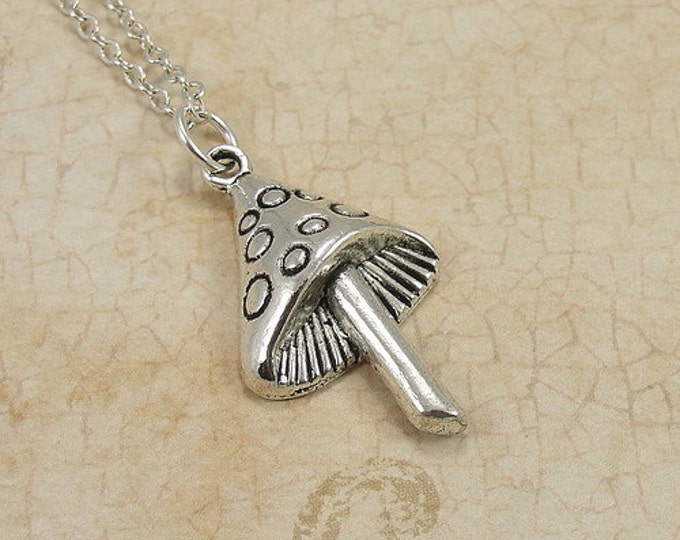 Spotted Mushroom Necklace, Silver Mushroom Charm on a Silver Cable Chain
