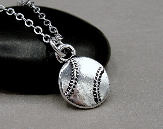 Silver Baseball Necklace, Softball Necklace, Baseball Charm, Softball Charm, Baseball Softball Pendant, Softball Player Gift, Baseball Gift