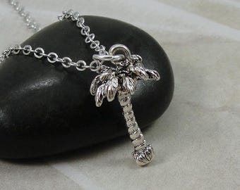 Silver Palm Tree Necklace, 3D Palm Tree Charm, Palm Tree Pendant, Tropical Necklace, Beach Necklace, Hawaiian Necklace, Beach Jewelry