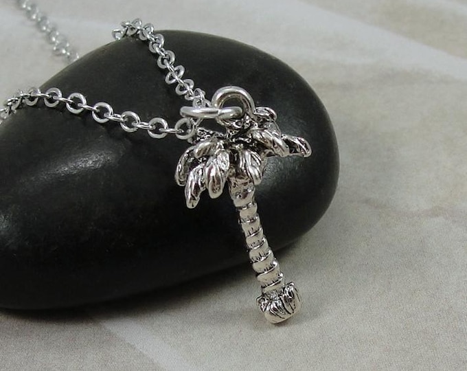 Silver Palm Tree Necklace, 3D Palm Tree Charm, Palm Tree Pendant, Tropical Necklace, Beach Necklace, Hawaiian Necklace, Beach Jewelry