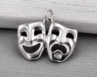 925 Sterling Silver Comedy Tragedy Masks Charm for Necklace or Bracelet, Theater Mask Pendant, Actor Charm, Actress Charm, Drama Club Gift