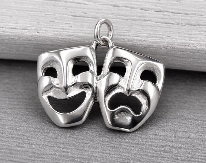 925 Sterling Silver Comedy Tragedy Masks Charm for Necklace or Bracelet, Theater Mask Pendant, Actor Charm, Actress Charm, Drama Club Gift