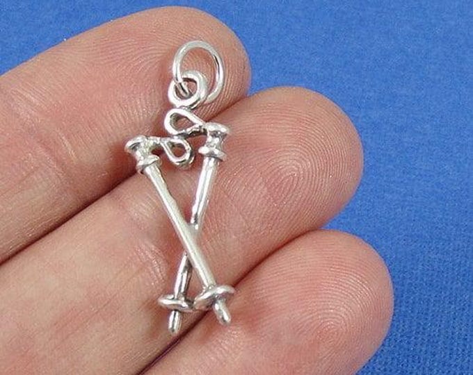 Ski Poles Charm - Sterling Silver Ski Poles Charm for Necklace or Bracelet