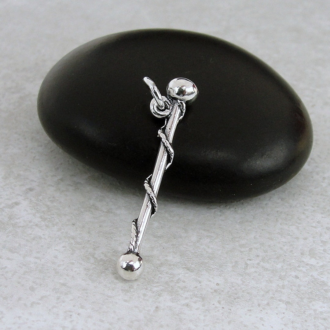 925 Sterling Silver Drum Major Baton Charm, Majorette Charm, 3D Baton