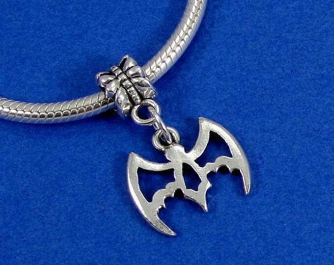 Bat Outline European Dangle Bead Charm - Silver Bat Outline Charm for European Bracelet