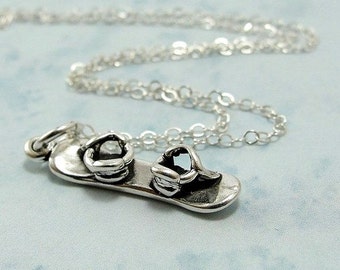 Snowboard Necklace, Sterling Silver Snowboard Charm on a Silver Cable Chain