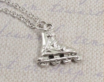 Rollerblade Inline Skate Necklace, Silver Rollerblading Charm on a Silver Cable Chain