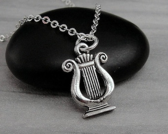 Musical Lyre Necklace, Silver Plated Ancient Harp Charm Necklace, Greek Lyre Charm Necklace, Ancient Greek Charm, Greek Mythology Jewelry