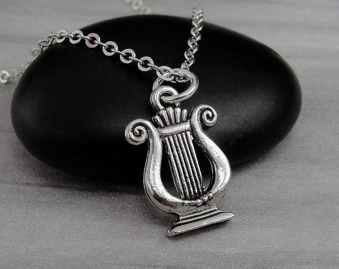 Musical Lyre Necklace, Silver Plated Ancient Harp Charm Necklace, Greek Lyre Charm Necklace, Ancient Greek Charm, Greek Mythology Jewelry