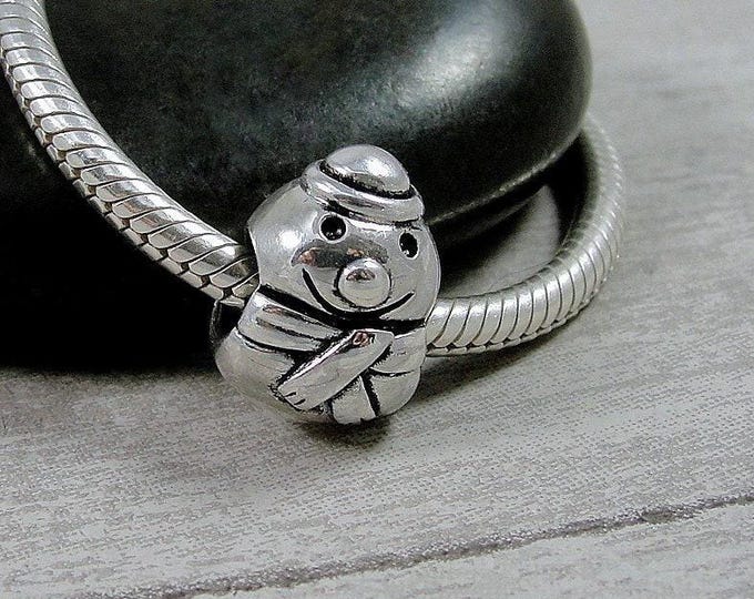 925 Sterling Silver Snowman European Charm, Christmas Snowman European Bead, Frosty the Snowman Charm, Large Hole Bead, Big Hole Bead