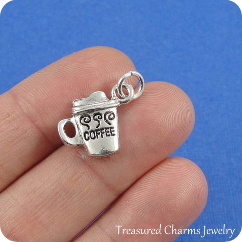 Coffee Mug Charm Silver Coffee Mug Charm for Necklace or Bracelet image 1