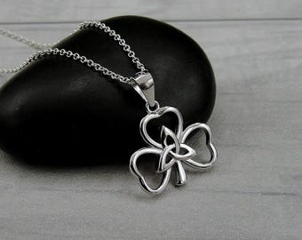 925 Sterling Silver Celtic Trinity Shamrock Necklace, Celtic Clover Charm Necklace, Trinity Clover Charm Necklace, Celtic Gift Jewelry