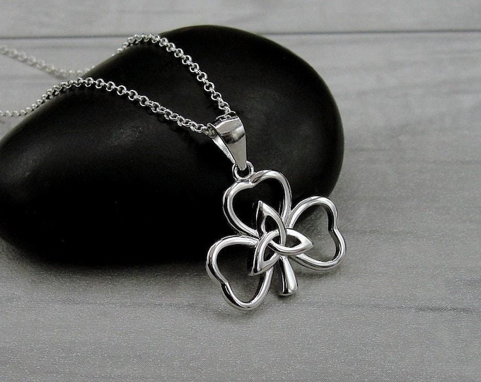 925 Sterling Silver Celtic Trinity Shamrock Necklace, Celtic Clover Charm Necklace, Trinity Clover Charm Necklace, Celtic Gift Jewelry