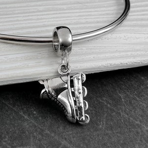 Inline Skate European Charm, 925 Sterling Silver Rollerblade Dangle Charm, Rollerblades Charm with Bail, Roller Hockey Charm, Skater Gift
