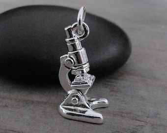 Microscope Charm, Silver Plated 3D Microscope Pendant for Necklace or Bracelet, Scientist Charm, Medical Research Charm, Chemistry Lab Charm