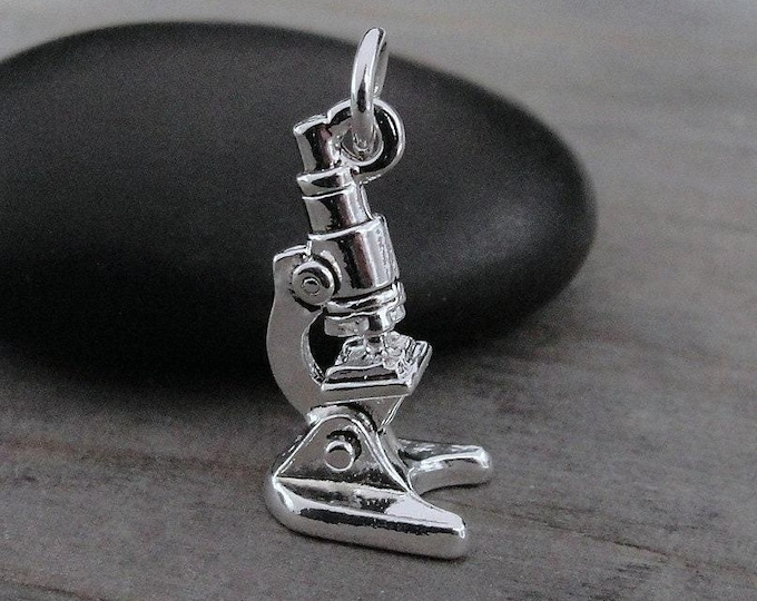 Microscope Charm, Silver Plated 3D Microscope Pendant for Necklace or Bracelet, Scientist Charm, Medical Research Charm, Chemistry Lab Charm
